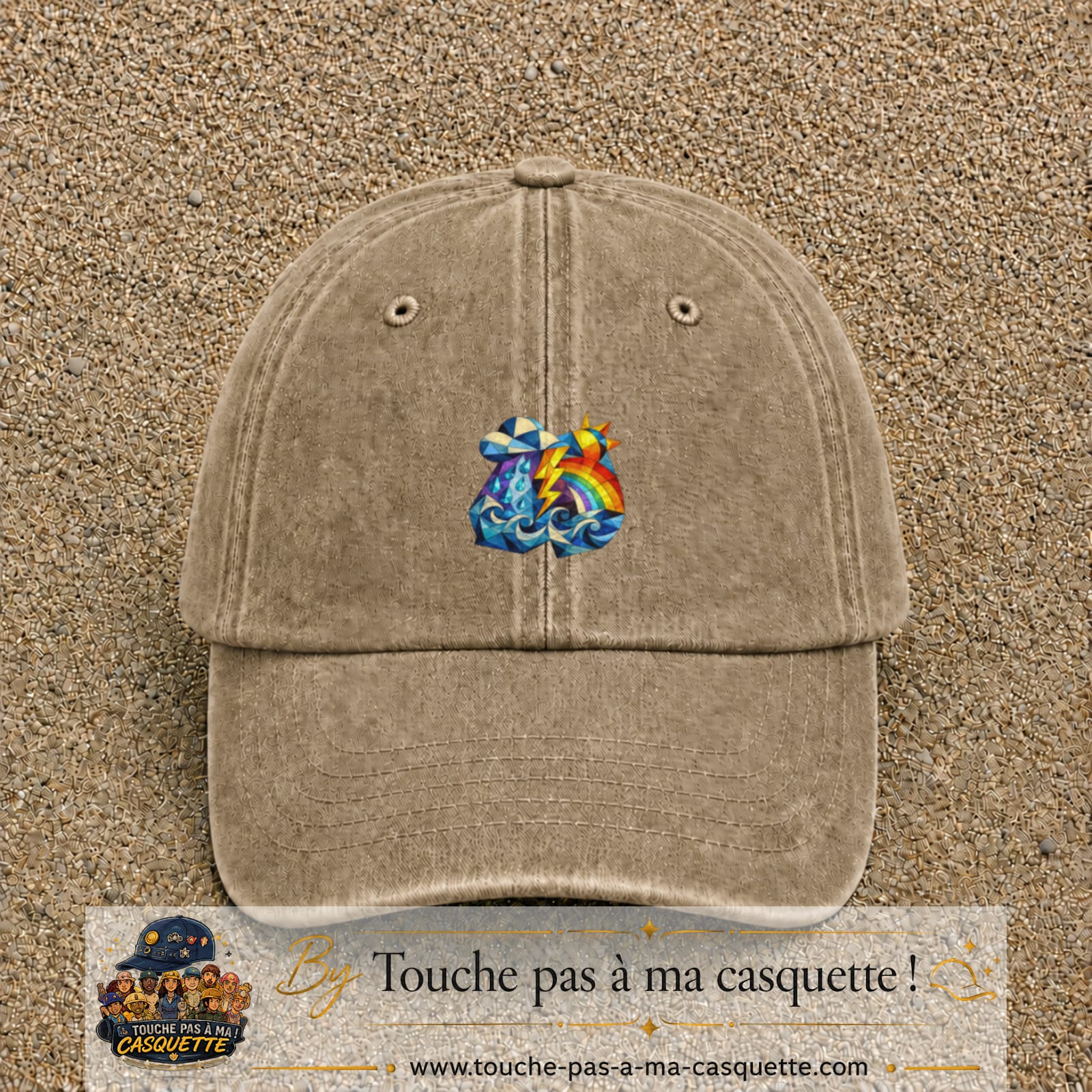 Image principale casquette Beige foncé délavé avec motif Orage arc-en-ciel 5 cm