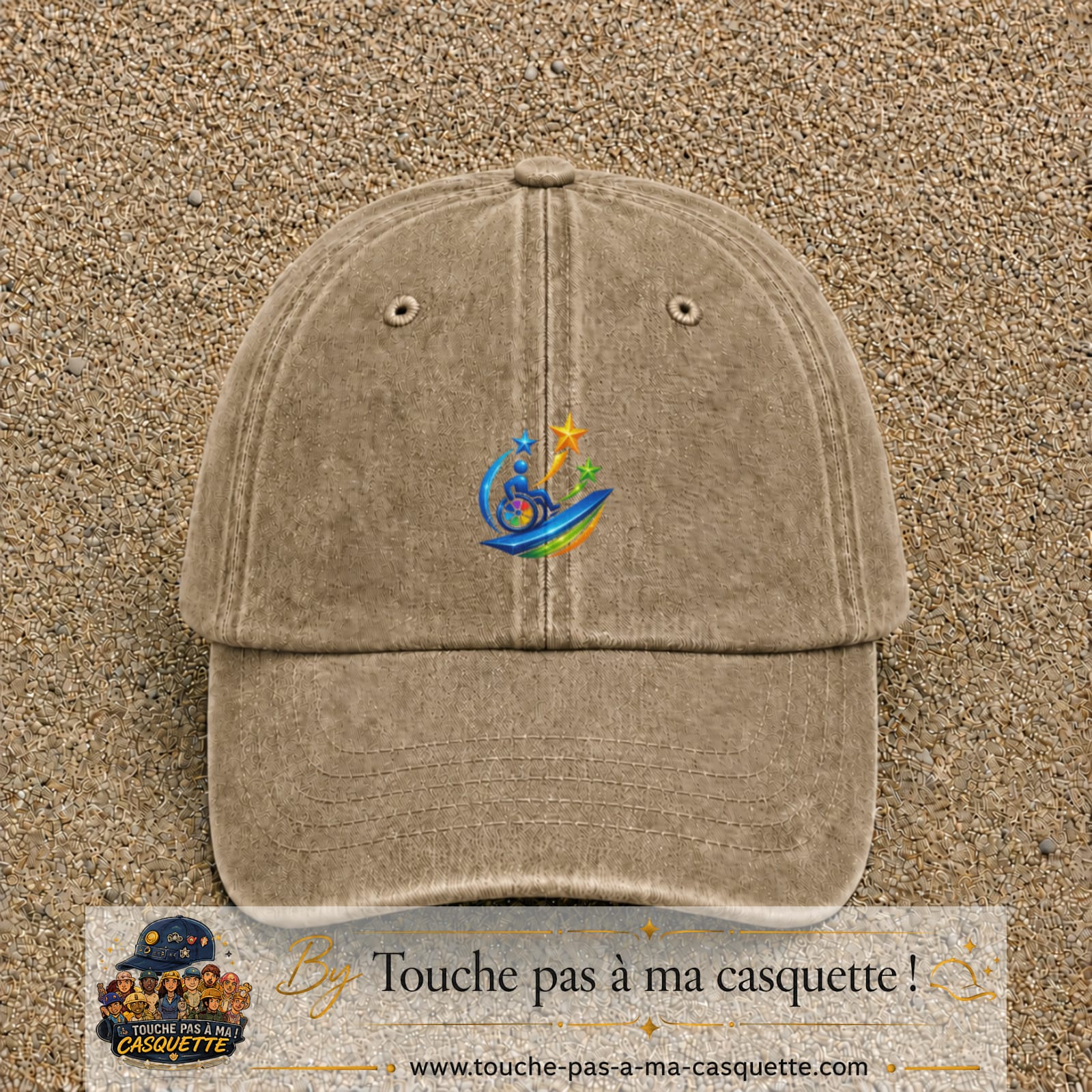 Image principale casquette Beige foncé délavé avec motif Accessibilité étoilée 5 cm