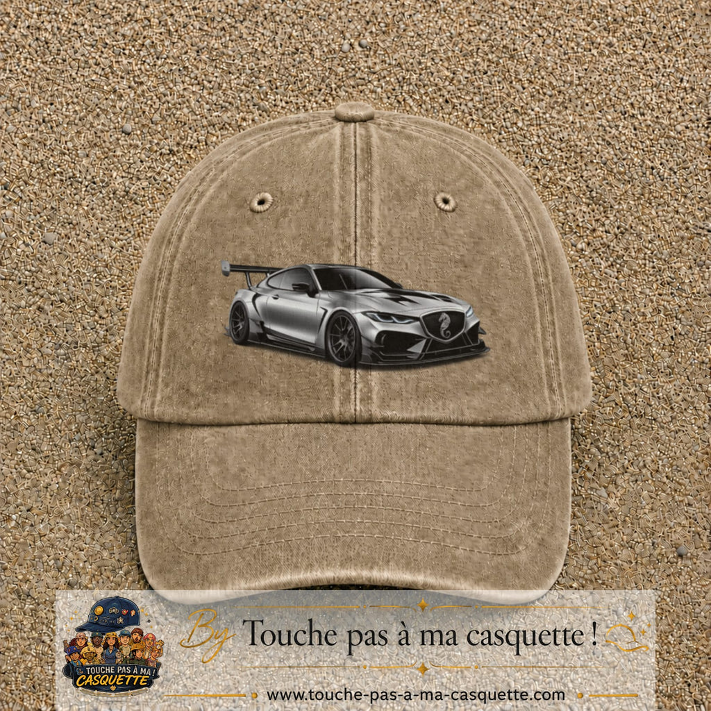 Casquette Beige foncé délavé avec motif Voiture sportive en 7 cm – vue principale