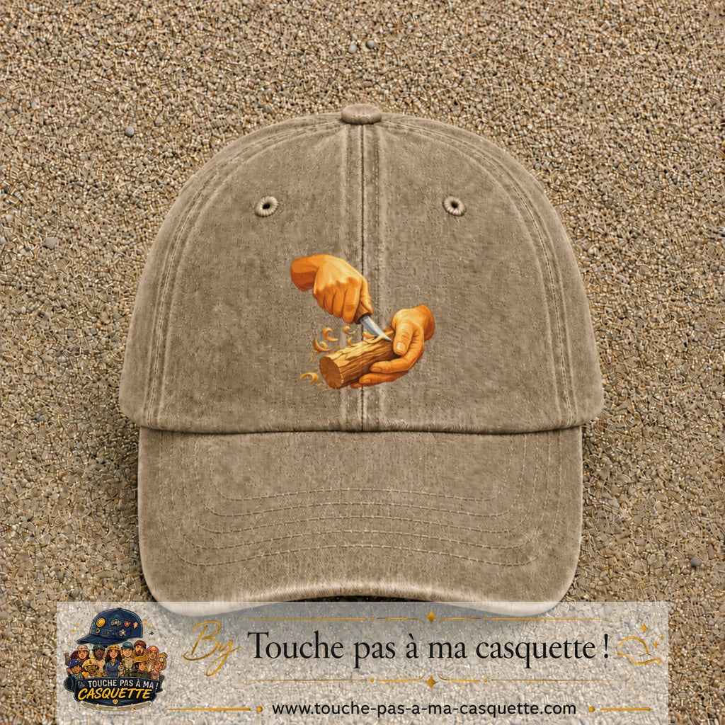 Casquette Beige foncé délavé motif Travail du bois logo 7 cm