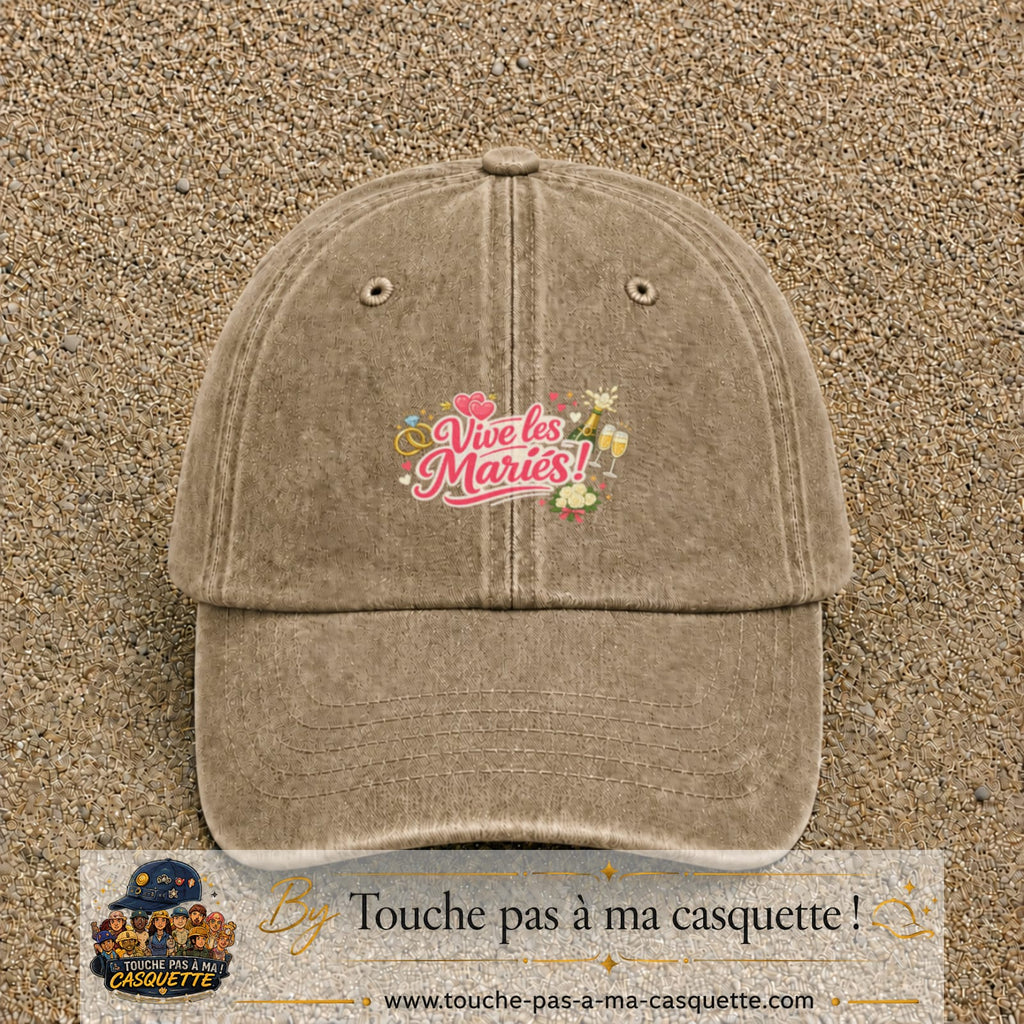 Casquette Beige foncé délavé avec motif Vive les Mariés en 5 cm – vue principale