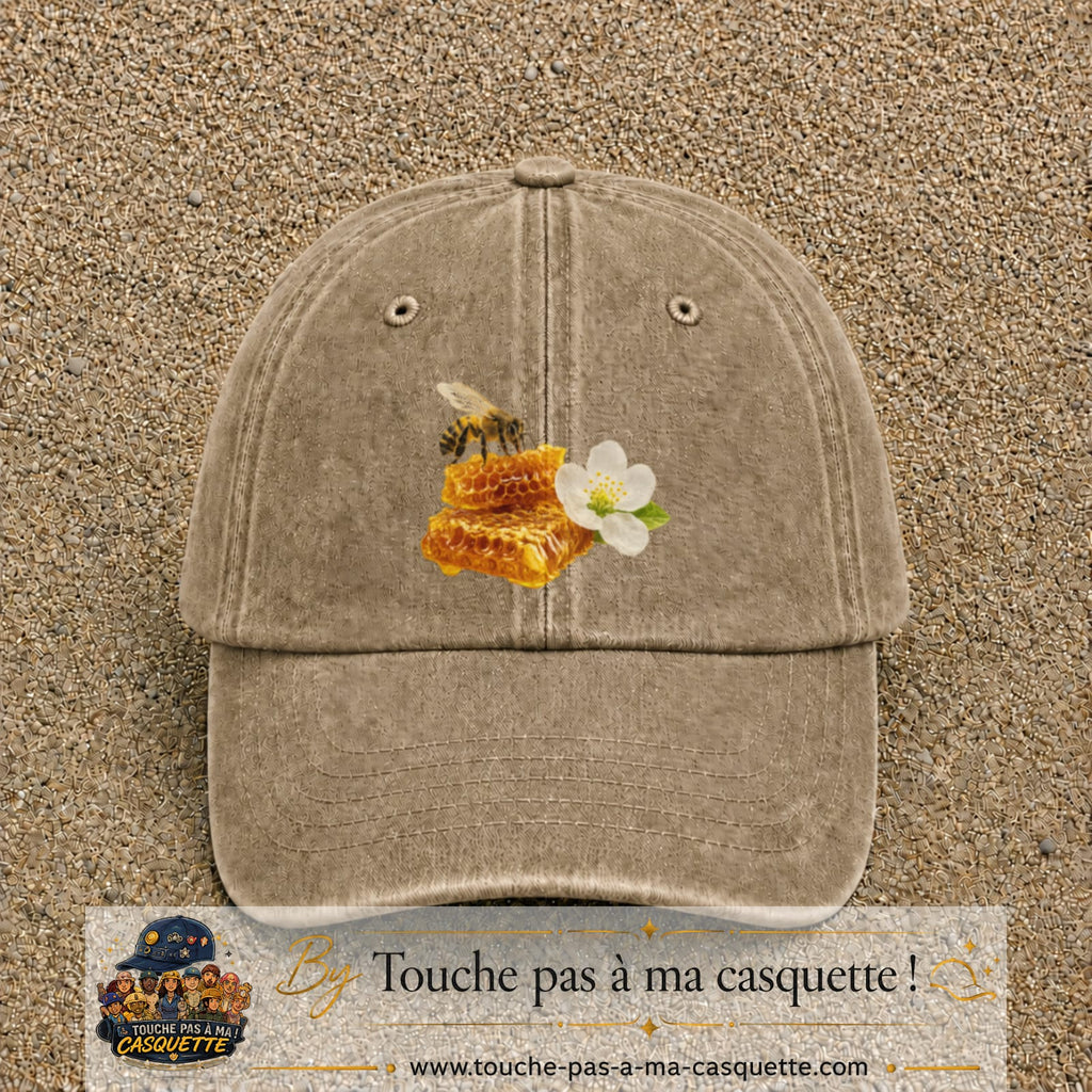 Image principale casquette Beige foncé délavé avec motif Abeille et miel 7 cm
