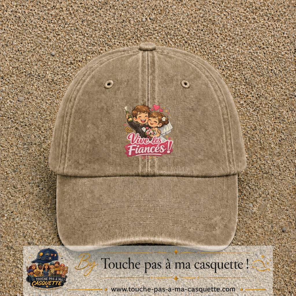 Casquette Beige foncé délavé avec motif Vive les Fiancés en 7 cm – vue principale