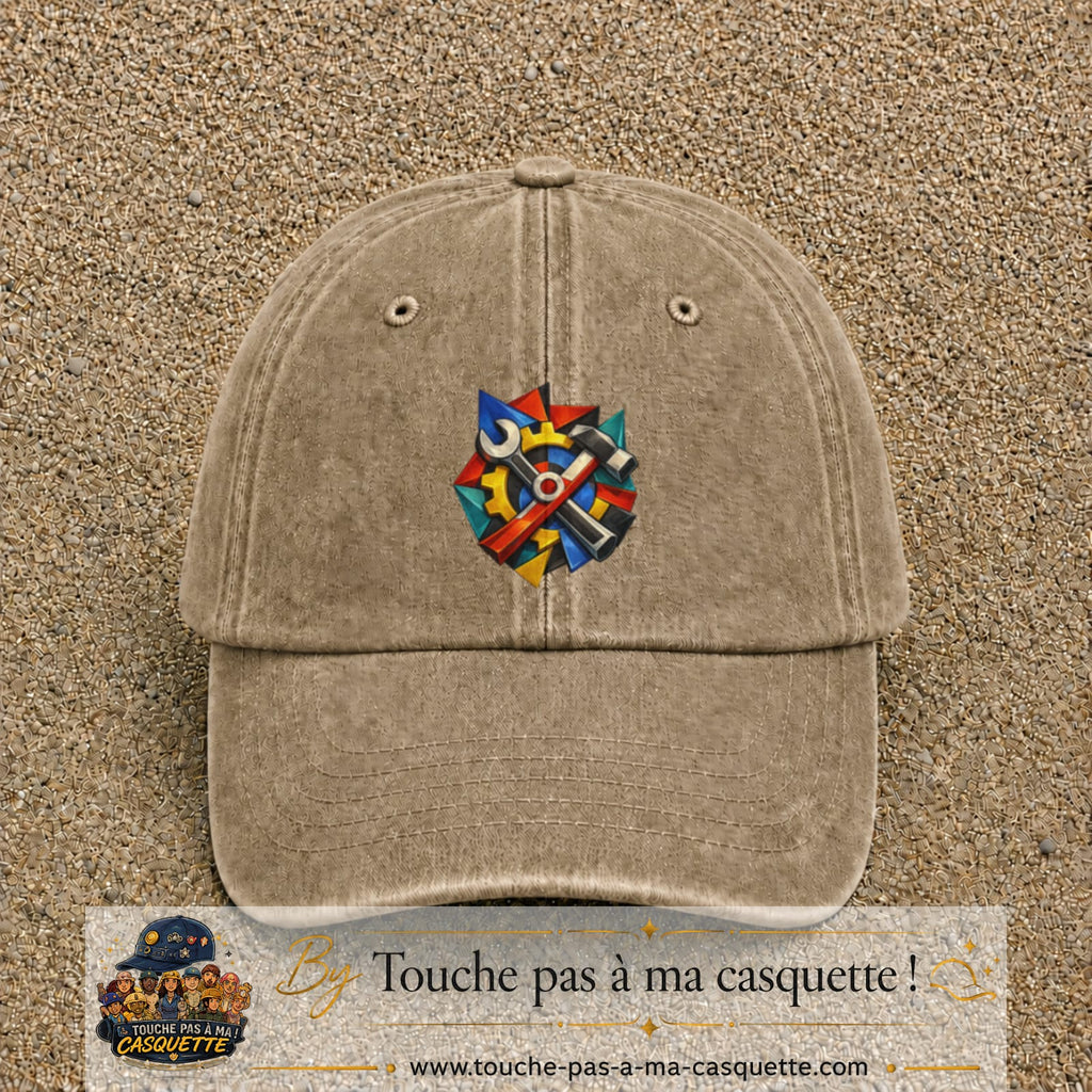 Image principale casquette Beige foncé délavé avec motif Outils de bricolage 7 cm