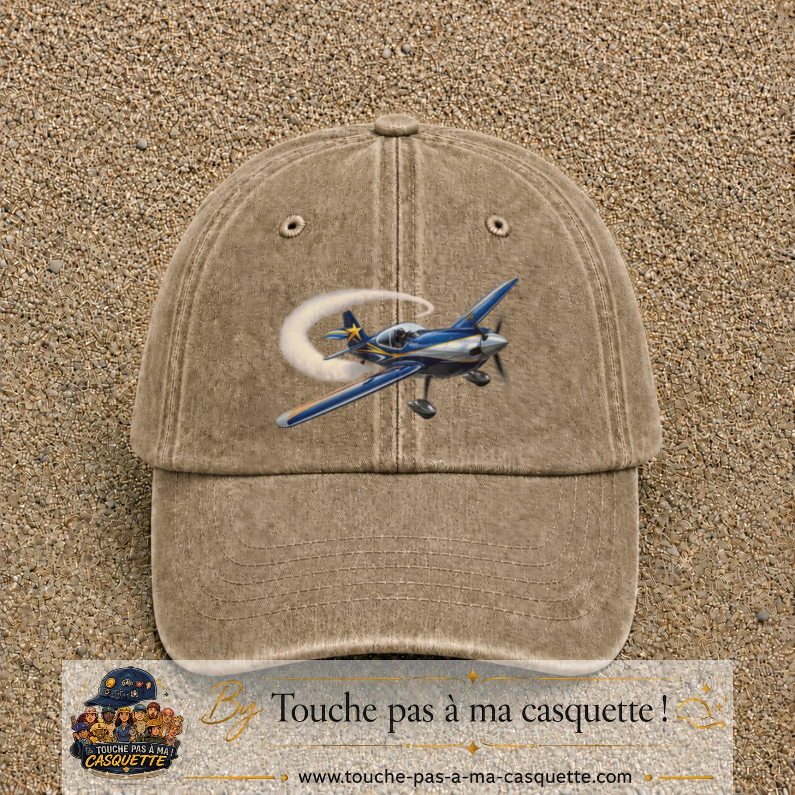 Image principale casquette Beige foncé délavé avec motif Avion de voltige 7 cm