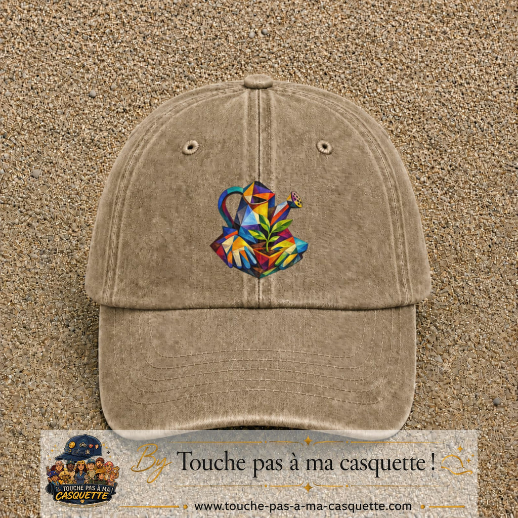 Image principale casquette Beige foncé délavé avec motif Arrosoir de jardin 7 cm