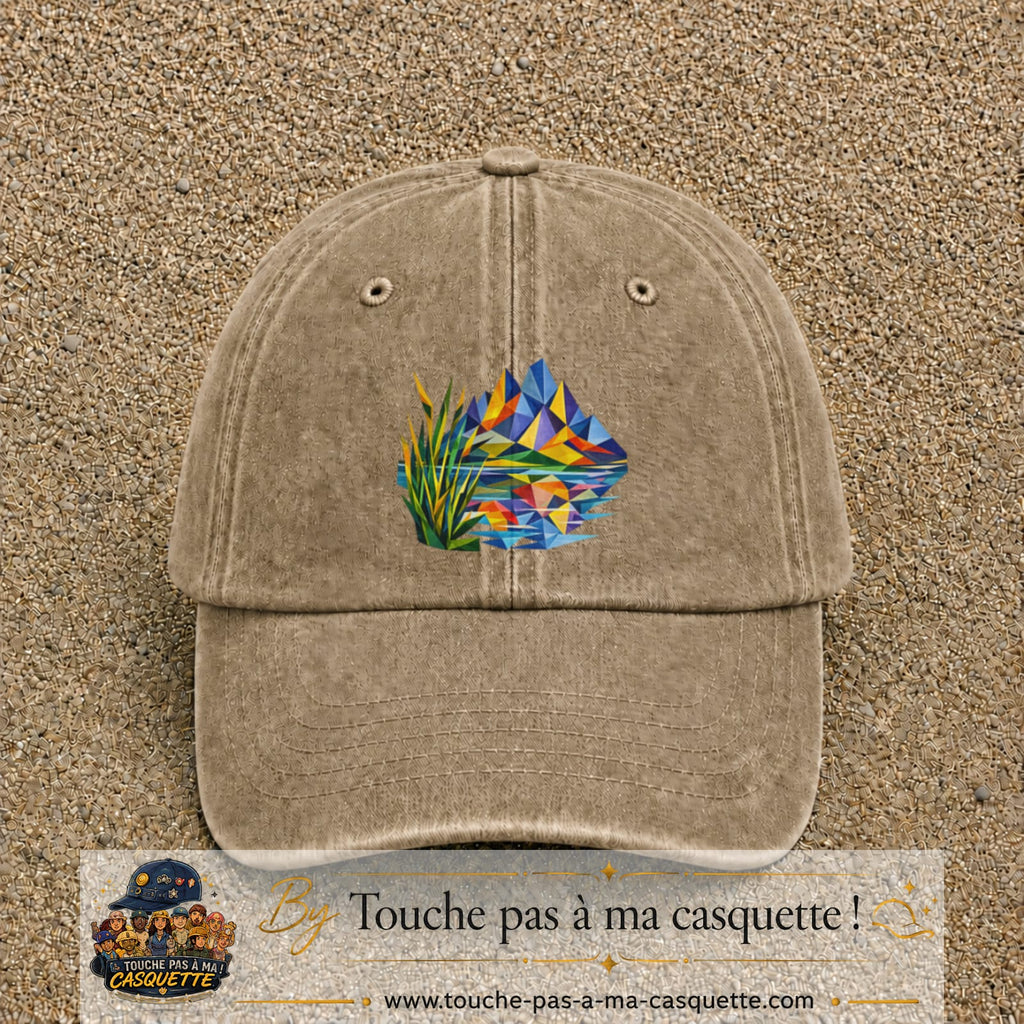 Image principale casquette Beige foncé délavé avec motif Lac de montagne 7 cm