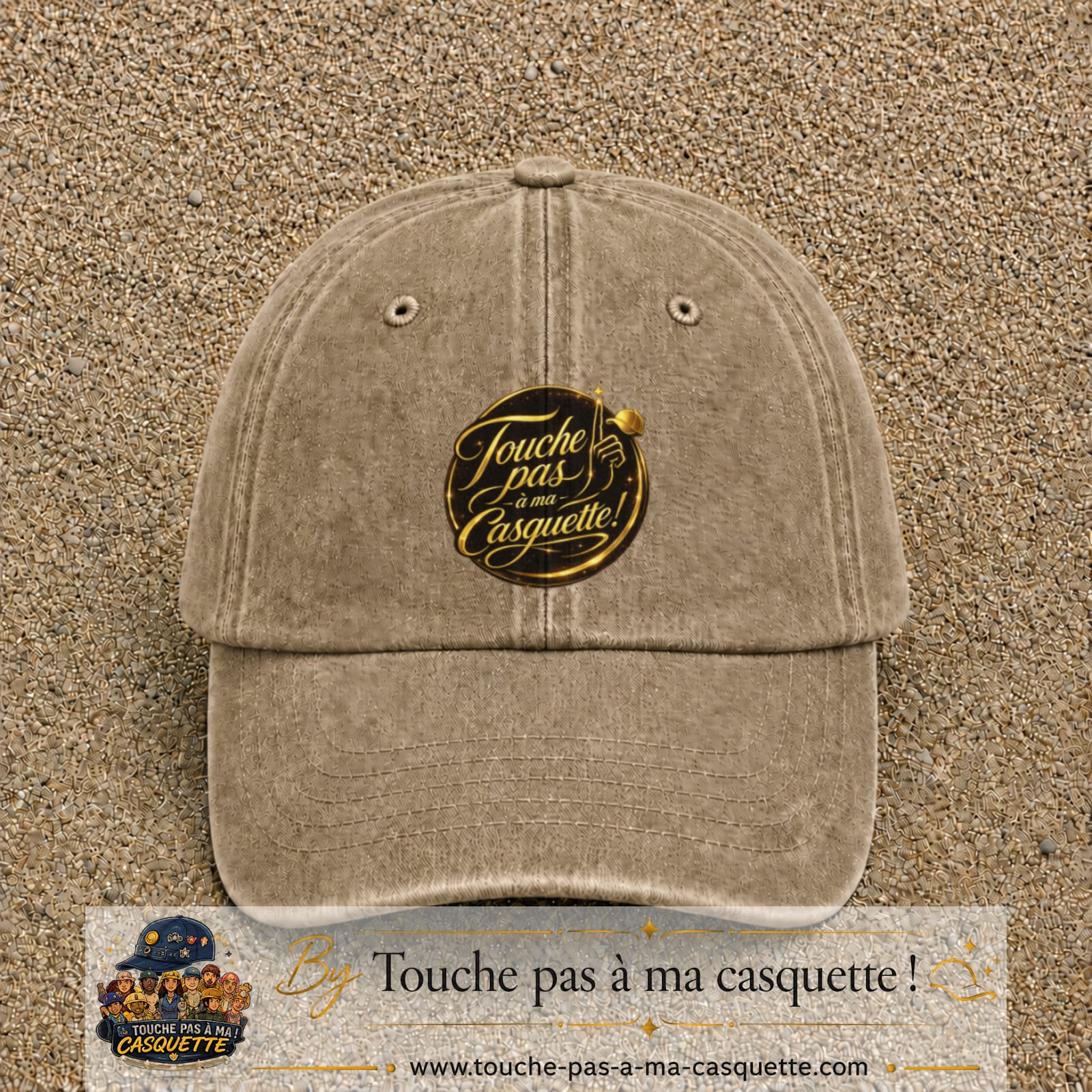 Casquette Beige foncé délavé avec motif Touche pas à ma Casquette en 7 cm – vue principale