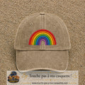 Image principale produit187grosBF - casquette Beige foncé délavé avec visuel Arc-en-ciel 7 cm