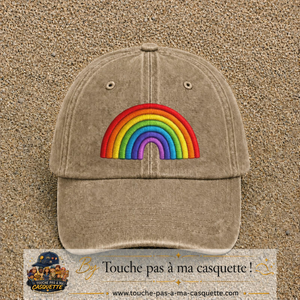 Image principale produit24grosBF - casquette Beige foncé délavé avec visuel Arc-en-ciel 7 cm