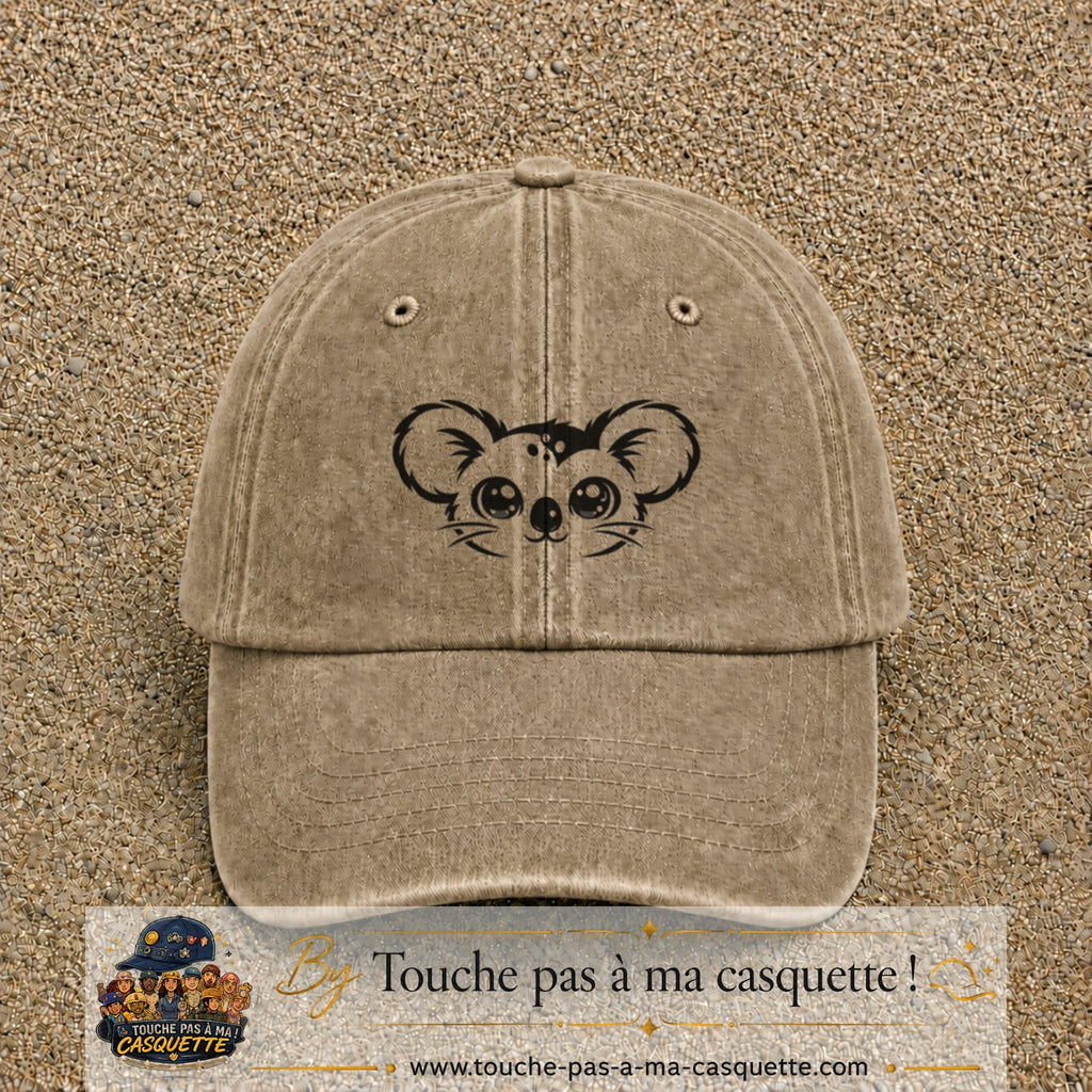 Image principale produit100moyenBF - casquette Beige foncé délavé avec visuel Koala visage 5 cm