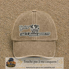 Image principale produit121grosBF - casquette Beige foncé délavé avec visuel Vache message anglais 7 cm