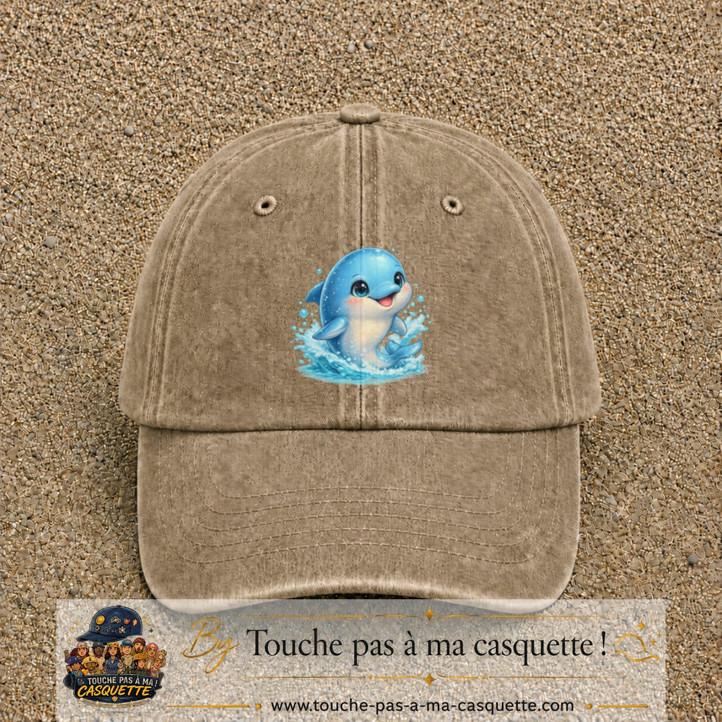 Image principale produit85grosBF - casquette Beige foncé délavé avec visuel Dauphin 7 cm