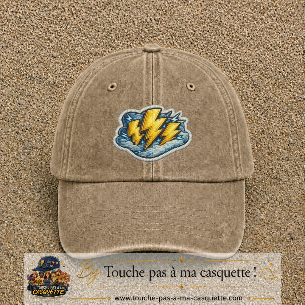 Image principale produit77grosBF - casquette Beige foncé délavé avec visuel Éclairs 7 cm