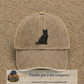 Image principale produit176grosBF - casquette Beige foncé délavé avec visuel Chat noir polygonal 7 cm