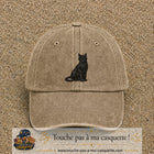 Image principale produit176grosBF - casquette Beige foncé délavé avec visuel Chat noir polygonal 7 cm