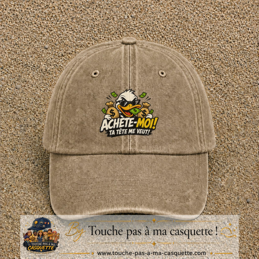 Image principale produit124grosBF - casquette Beige foncé délavé avec visuel Canard argent 7 cm