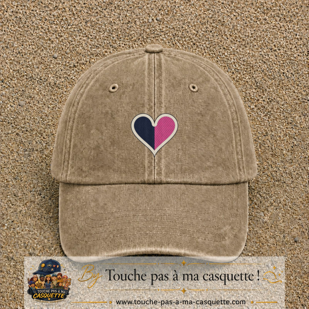 Image principale produit116moyenBF - casquette Beige foncé délavé avec visuel Cœur bicolore 5 cm
