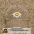 Image principale produit104grosBF - casquette Beige foncé délavé avec visuel Marguerite simple 7 cm