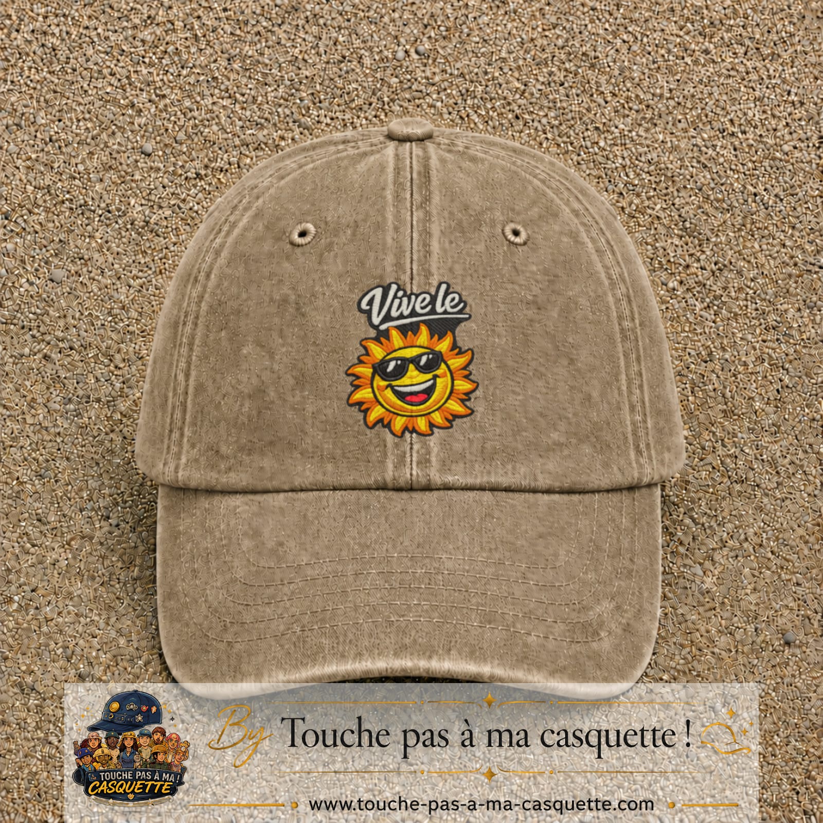 Image principale produit123grosBF - casquette Beige foncé délavé avec visuel Vive le soleil 7 cm