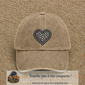Image principale produit97grosBF - casquette Beige foncé délavé avec visuel Cœur léopard perles 7 cm