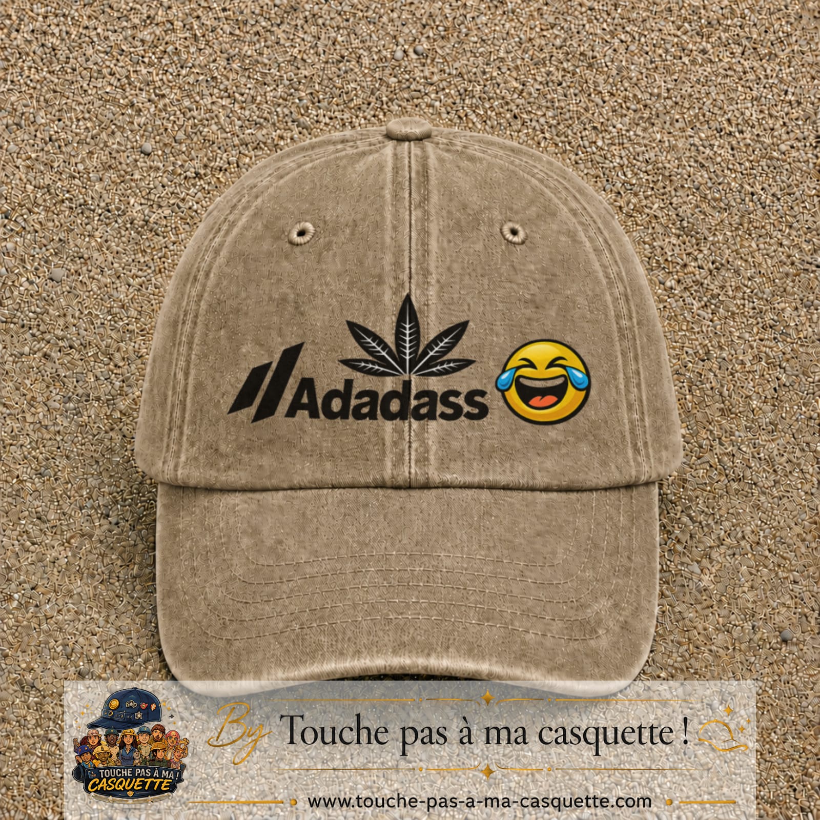 Image principale produit37grosBF - casquette Beige foncé délavé avec visuel Adadass emoji rieur 7 cm