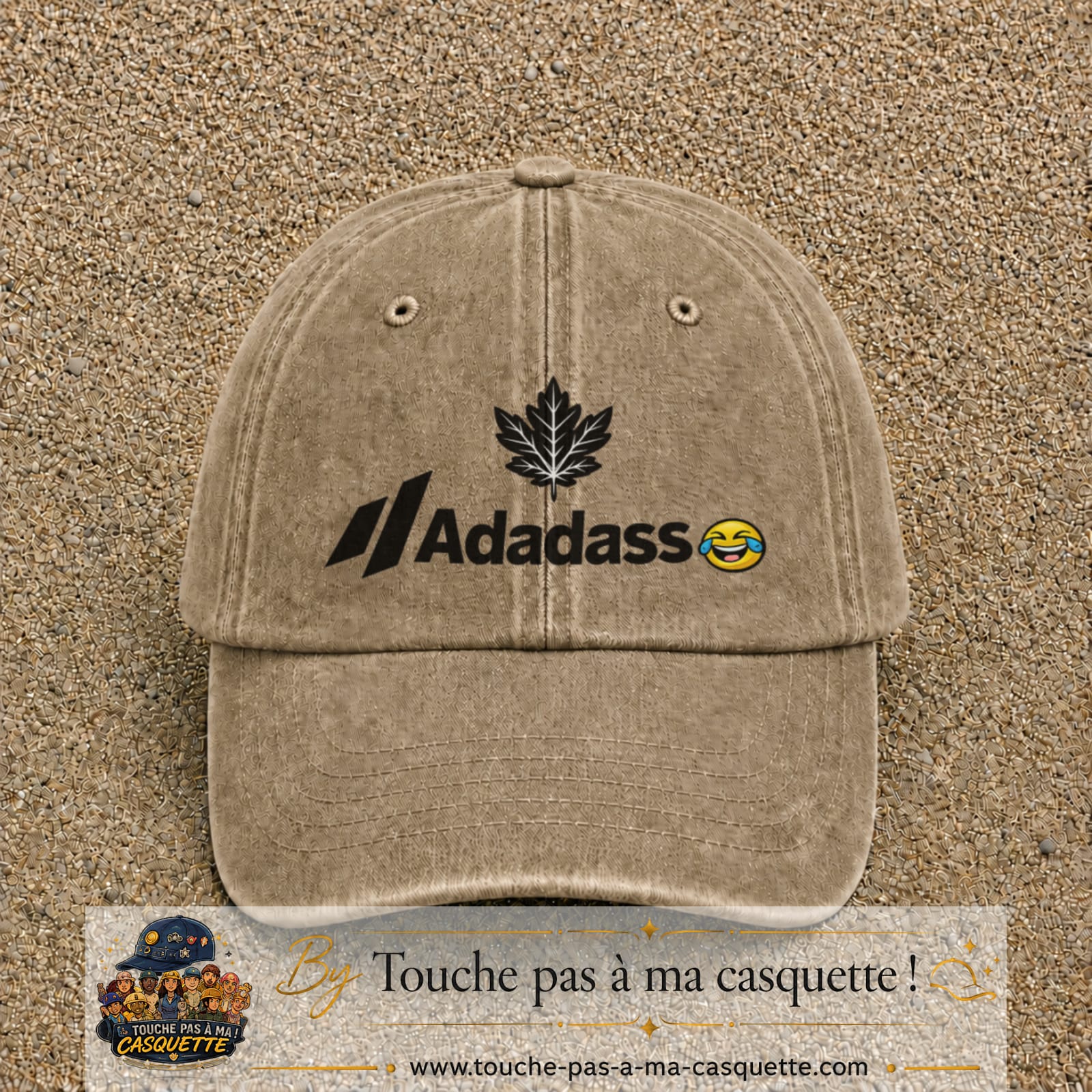 Image principale produit38grosBF - casquette Beige foncé délavé avec visuel Adadass feuille d’érable 7 cm