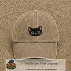 Image principale produit2moyenBF - casquette Beige foncé délavé avec visuel Chat noir yeux ronds 5 cm