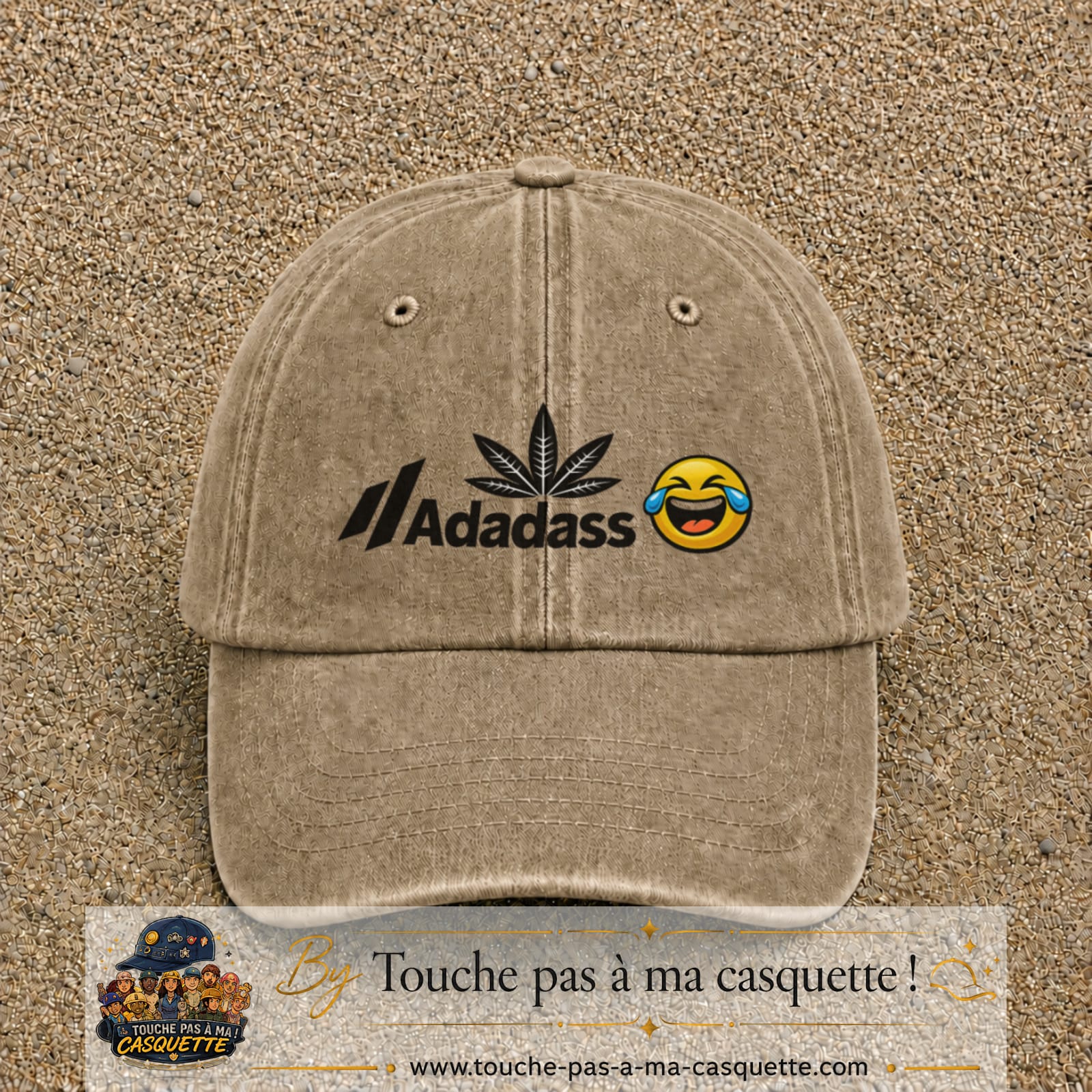 Image principale produit37moyenBF - casquette Beige foncé délavé avec visuel Adadass emoji rieur 5 cm