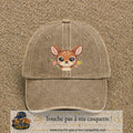 Image principale produit98grosBF - casquette Beige foncé délavé avec visuel Faon fleuri 7 cm