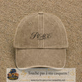 Image principale produit132petitBF - casquette Beige foncé délavé avec visuel Peace calligraphie 3 cm