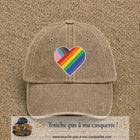 Image principale produit23grosBF - casquette Beige foncé délavé avec visuel Cœur arc-en-ciel 7 cm