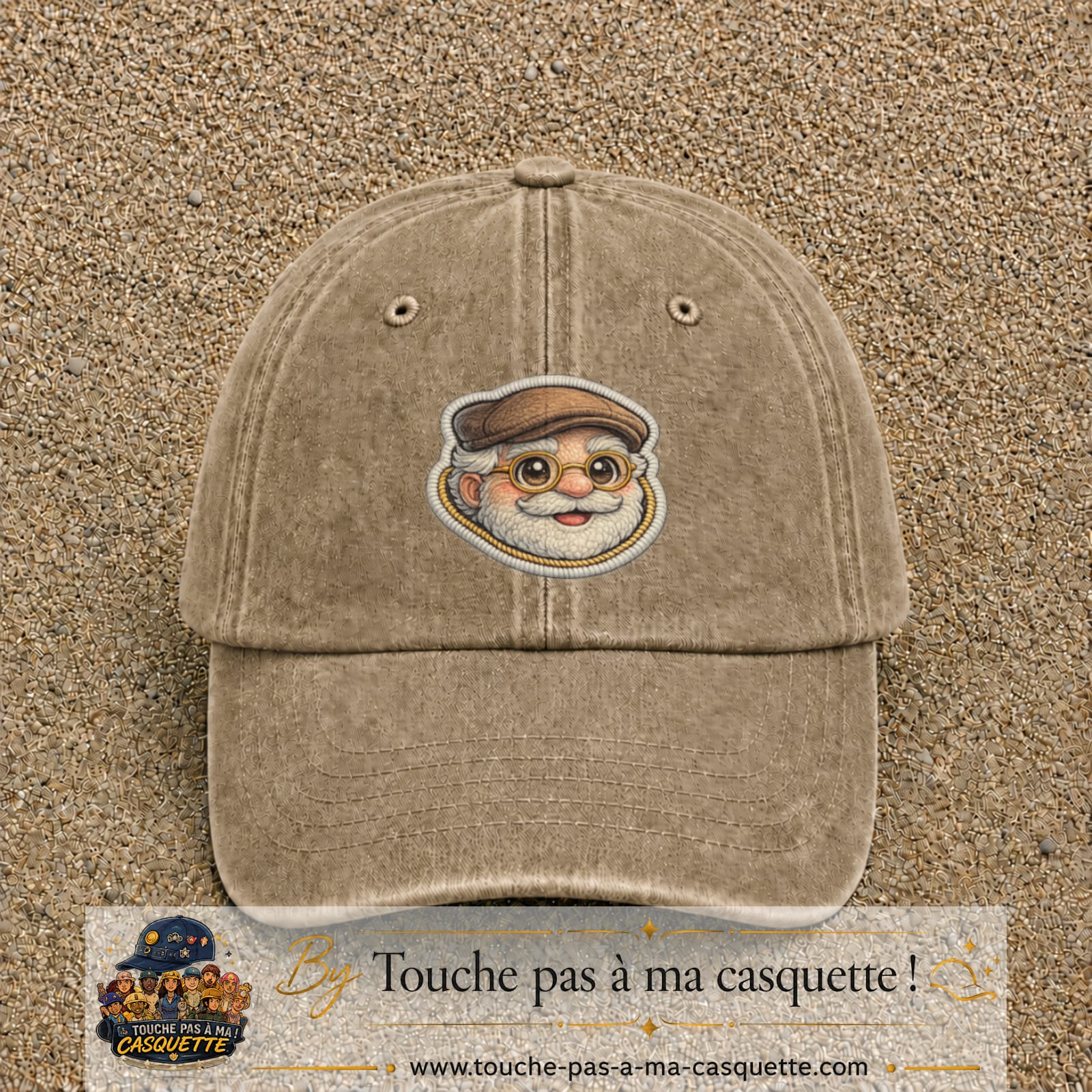 Image principale produit76grosBF - casquette Beige foncé délavé avec visuel Papy casquette lunettes 7 cm