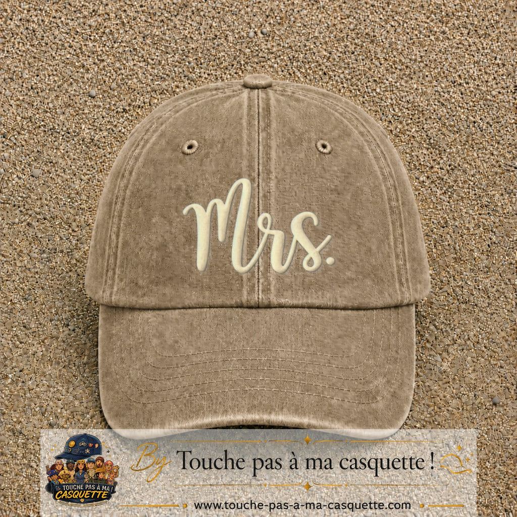 Image principale produit113grosBF - casquette Beige foncé délavé avec visuel Mrs blanc 7 cm