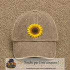Image principale produit11grosBF - casquette Beige foncé délavé avec visuel Tournesol 7 cm