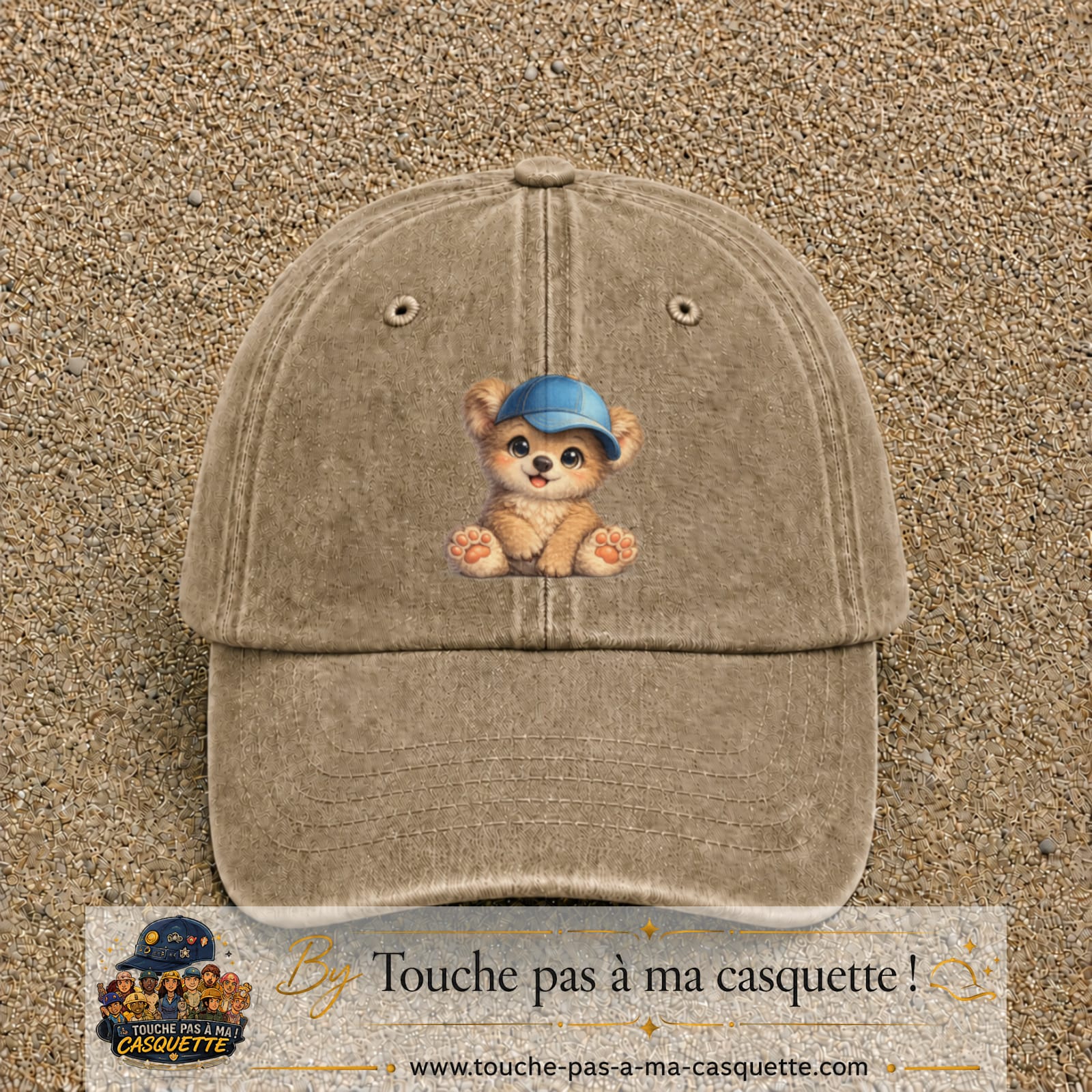 Image principale produit88grosBF - casquette Beige foncé délavé avec visuel Ourson casquette 7 cm