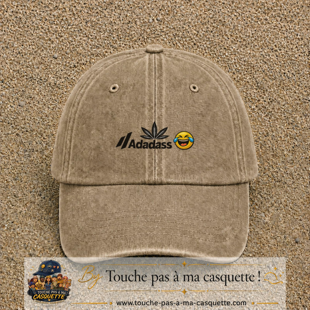 Image principale produit37petitBF - casquette Beige foncé délavé avec visuel Adadass emoji rieur 3 cm