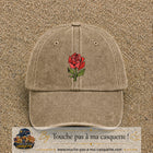 Image principale produit147grosBF - casquette Beige foncé délavé avec visuel Rose géométrique 7 cm