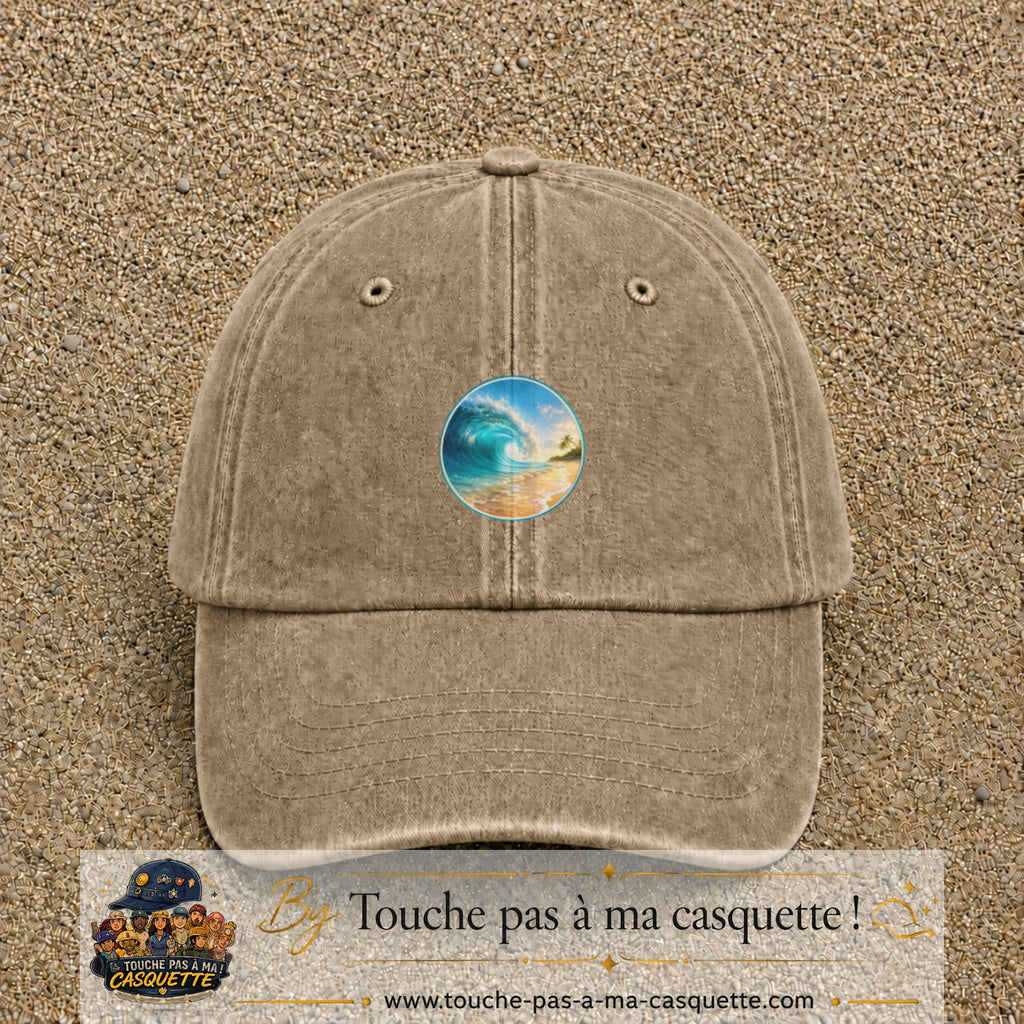 Image principale produit175moyenBF - casquette Beige foncé délavé avec visuel Vague plage 5 cm