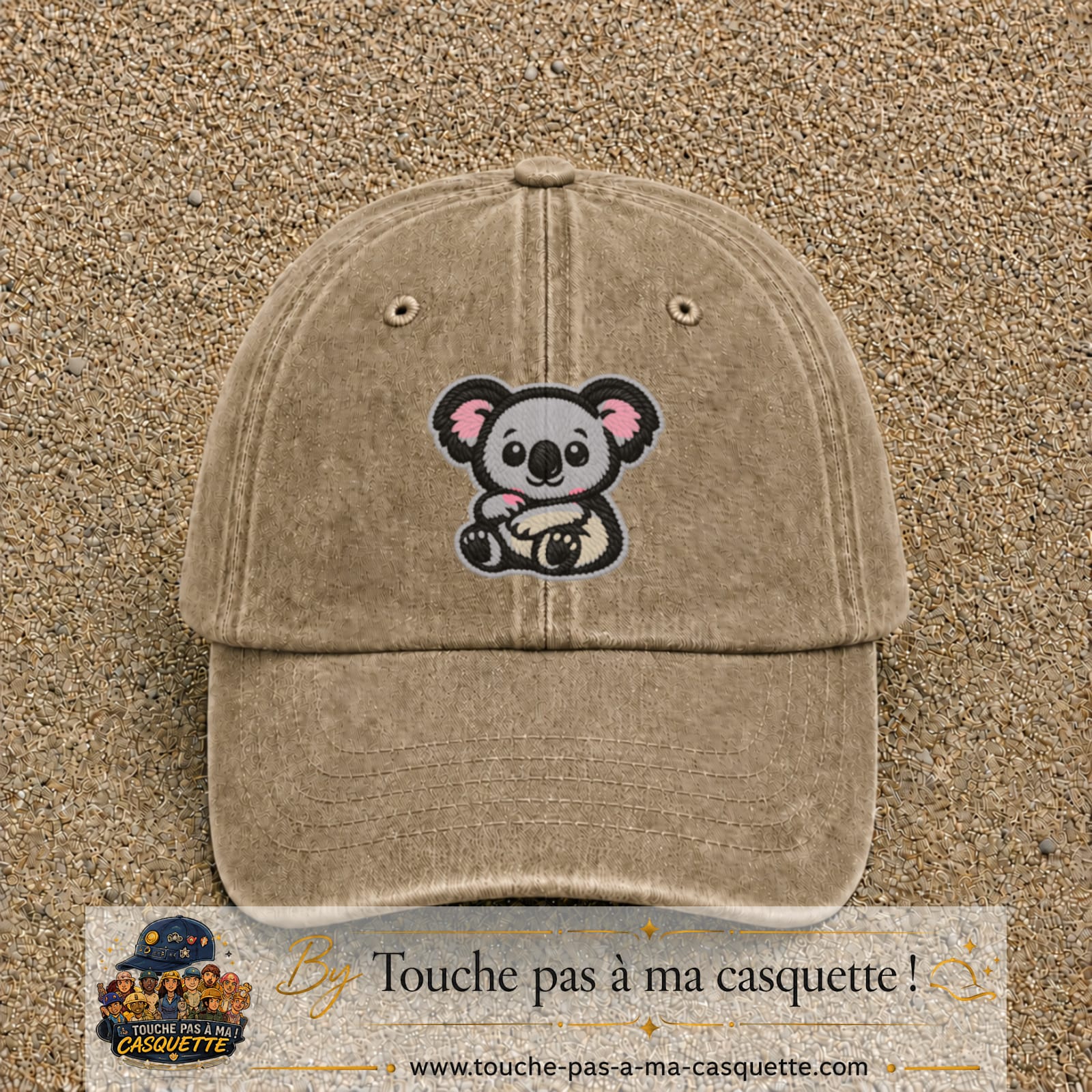 Casquette Beige foncé délavé motif Koala multicolore 7 cm - vue principale