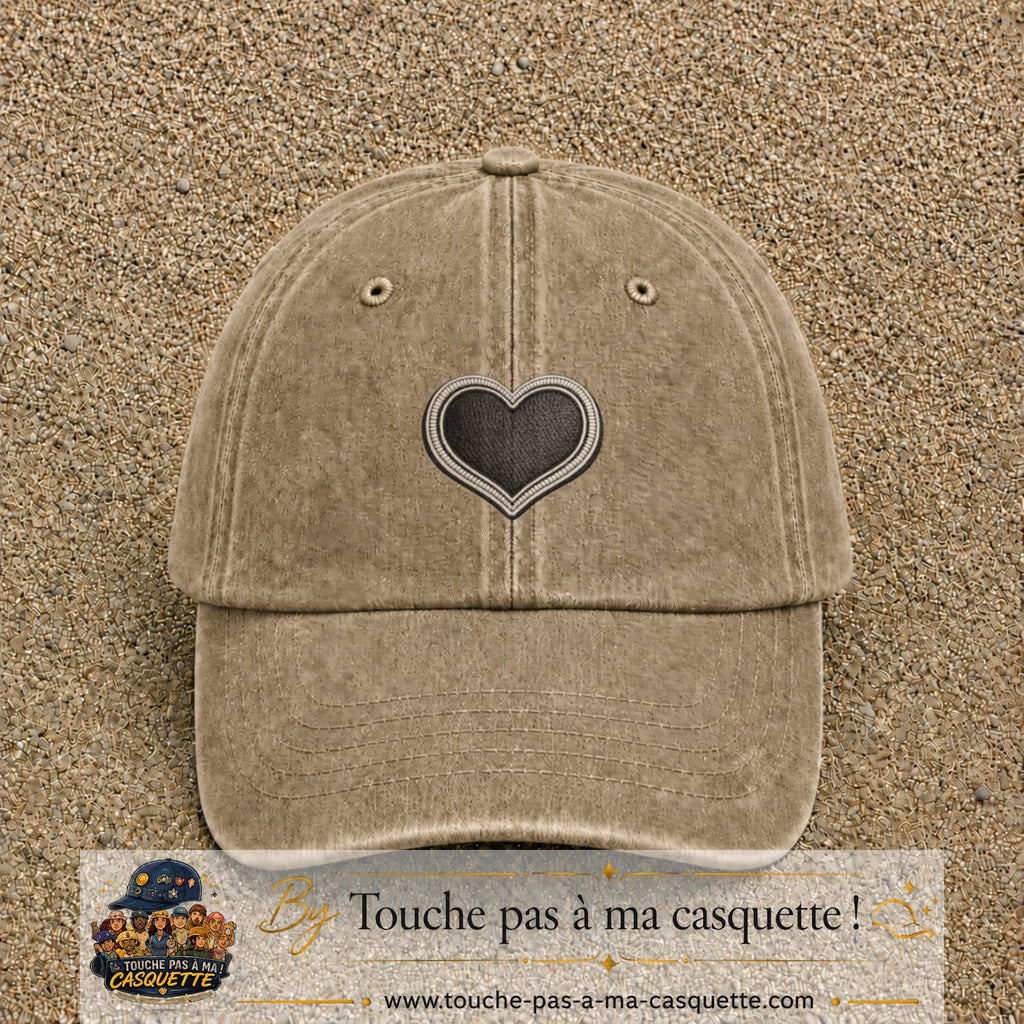 Casquette Beige foncé délavé motif Cœur velours 5 cm - vue principale