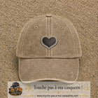 Casquette Beige foncé délavé motif Cœur velours 5 cm - vue principale