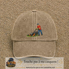 Casquette baseball Beige foncé délavé 100% coton avec motif Jardinier avec tondeuse 7 cm - image principale
