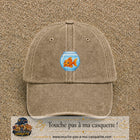 Casquette Beige foncé délavé 100% coton avec motif Poisson rouge dans bocal 5 cm - image principale