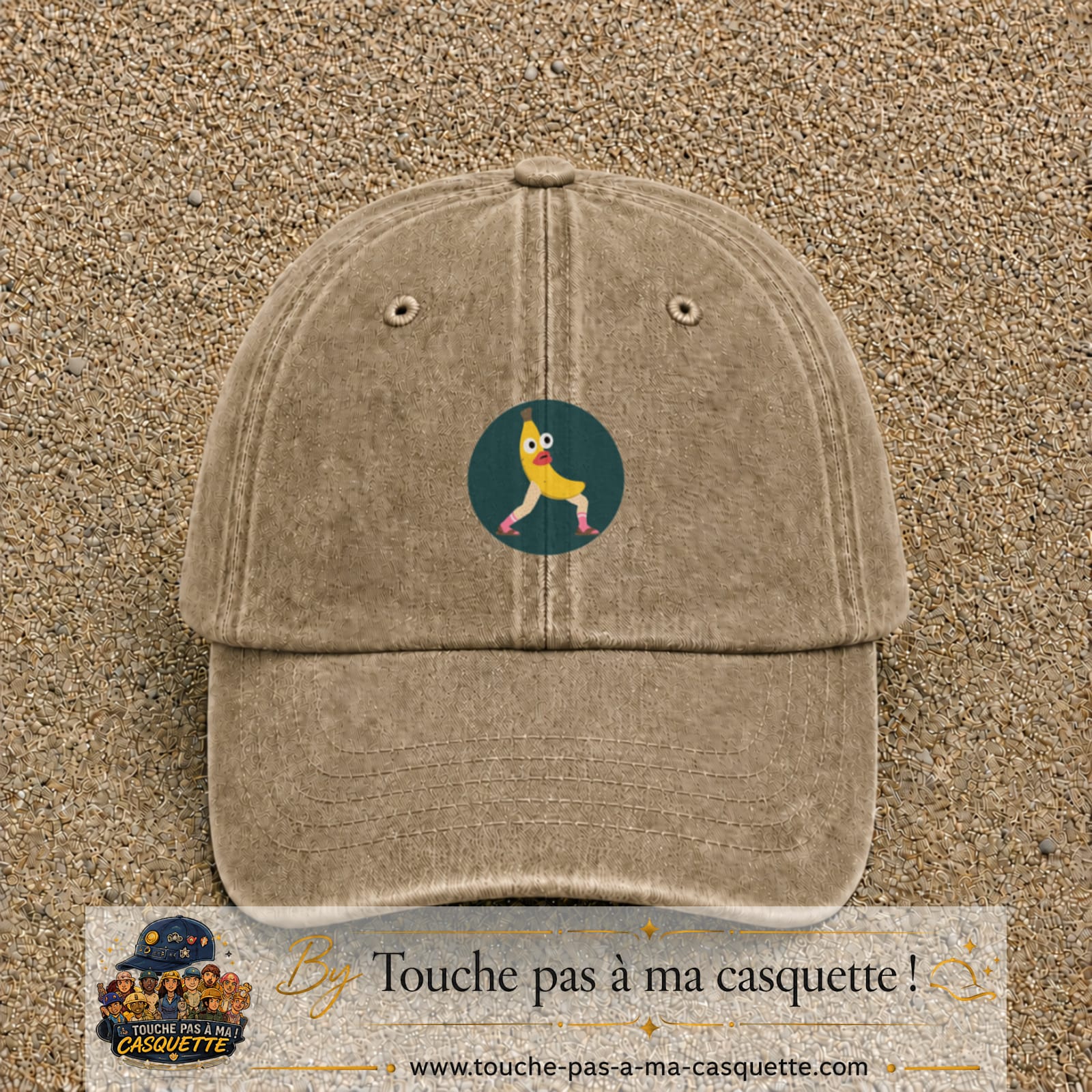 Casquette baseball Beige foncé délavé 100% coton avec visuel Banane drôle 5 cm - image produit principale
