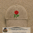 Casquette baseball Beige foncé délavé 100% coton avec motif Fleur de rose 7 cm - image principale