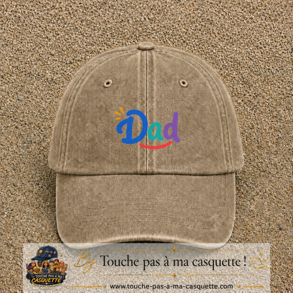 Casquette baseball Beige foncé délavé 100% coton avec visuel Dad coloré 5 cm - image produit principale