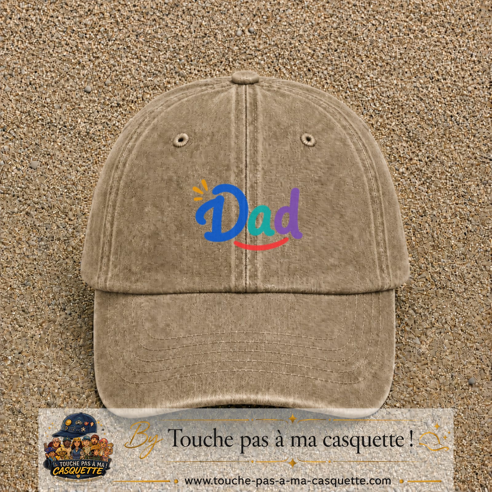 Casquette baseball Beige foncé délavé 100% coton avec visuel Dad coloré 5 cm - image produit principale