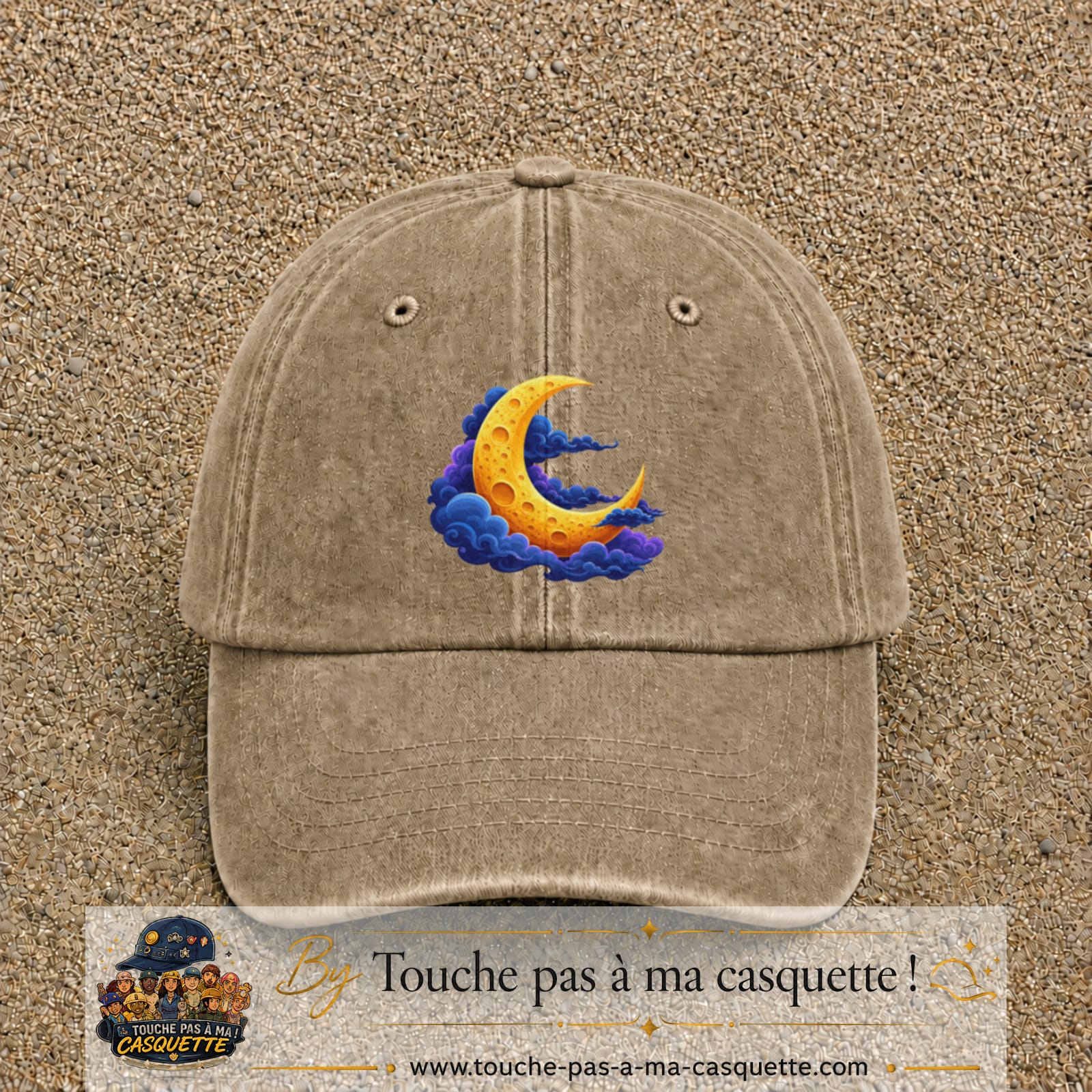 Casquette baseball Beige foncé délavé 100% coton avec motif Lune croissant 7 cm - image principale