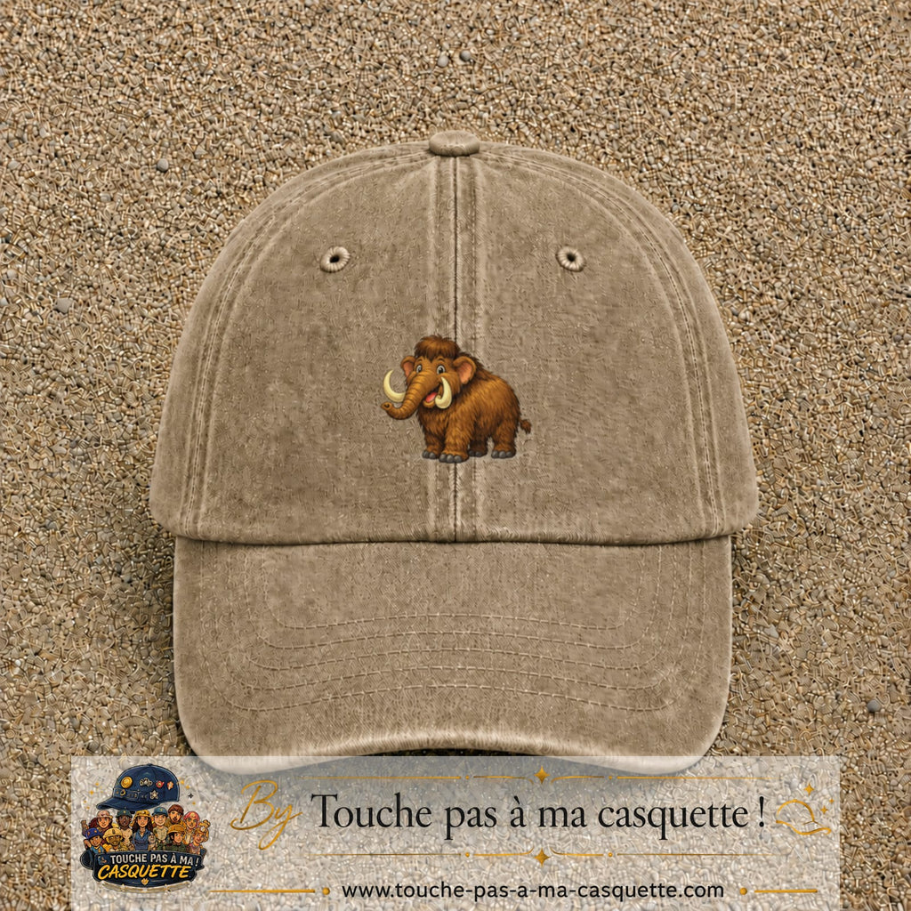 Casquette Beige foncé délavé 100% coton avec motif Mammouth cartoon 5 cm - image principale
